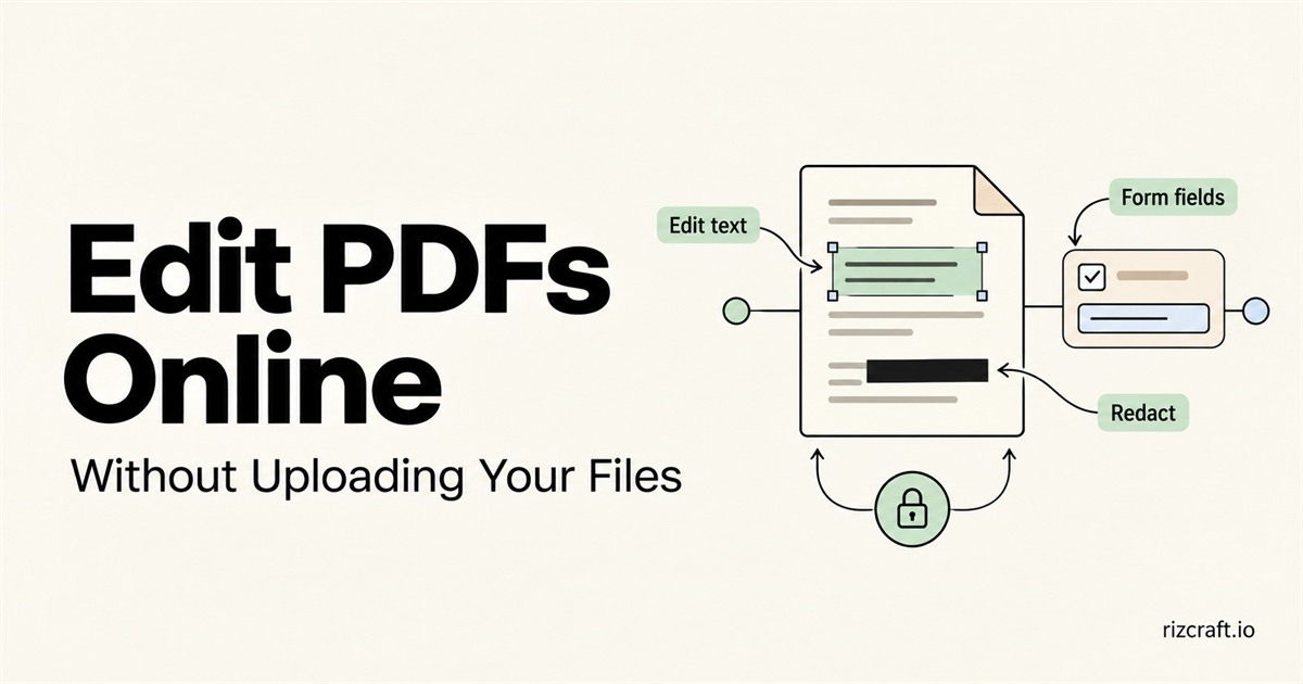Four bold icons representing PDF text, form, image, and privacy tools