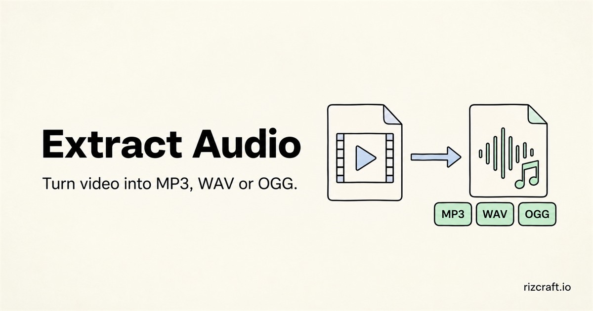 A video file becoming an audio file with MP3, WAV, and OGG output options