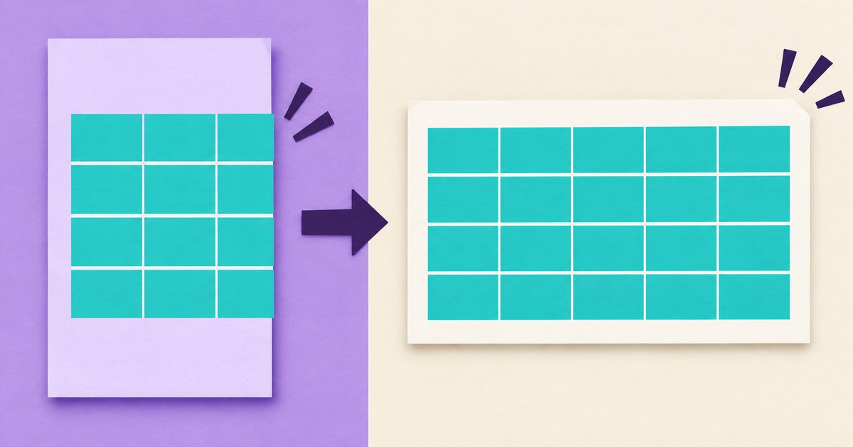 An overflowing table on a portrait page fitting into a landscape document