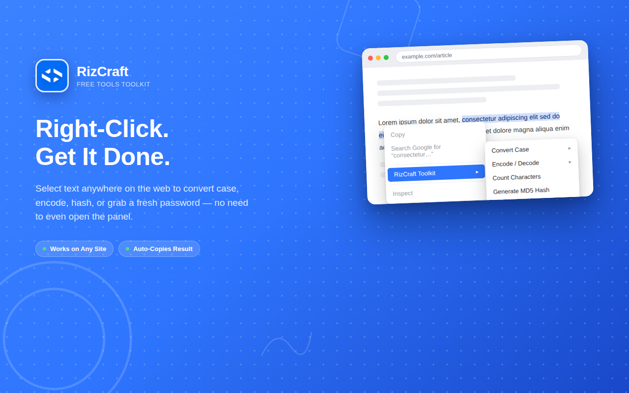 RizCraft Toolkit right-click context menu tools