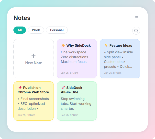 Beautified notes application screenshot on a soft teal, blue and pink gradient background